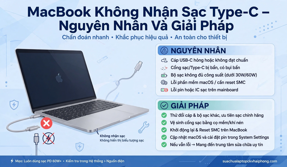 MacBook Không Nhận Sạc Type-C – Nguyên Nhân Và Giải Pháp